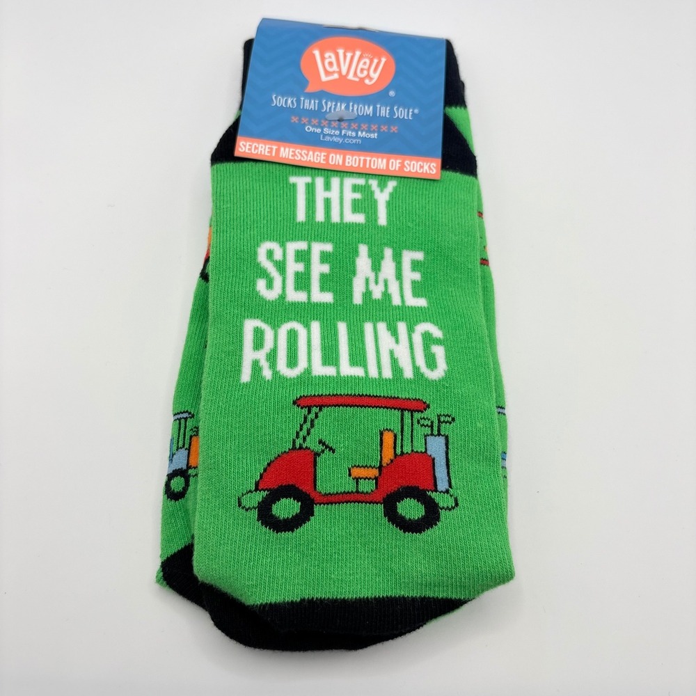 Lavley Golf Socks Unisex One Size‎ Green They See Me Rolling Funny Novelty Crew